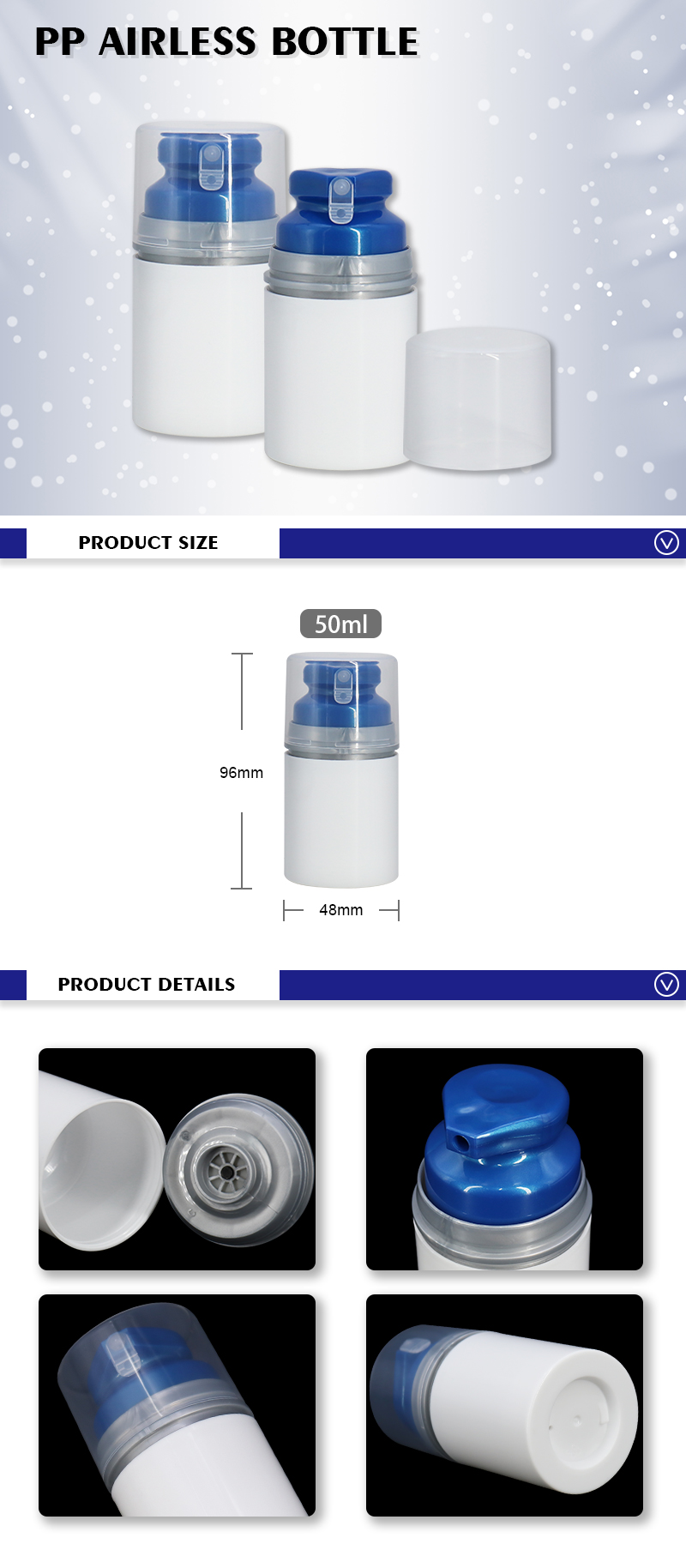 Cosmetic Packaging Airless Lotion Bottles 50ml PP Plastic For Facial Cream