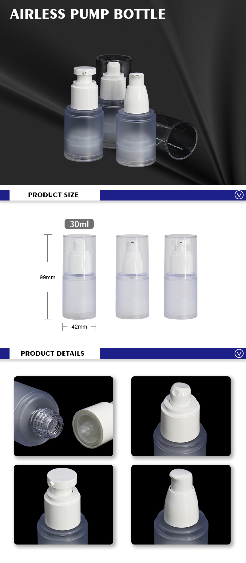 Empty Frosted Airless Pump Bottle , Thick PET 30ml Skincare Serum Bottle