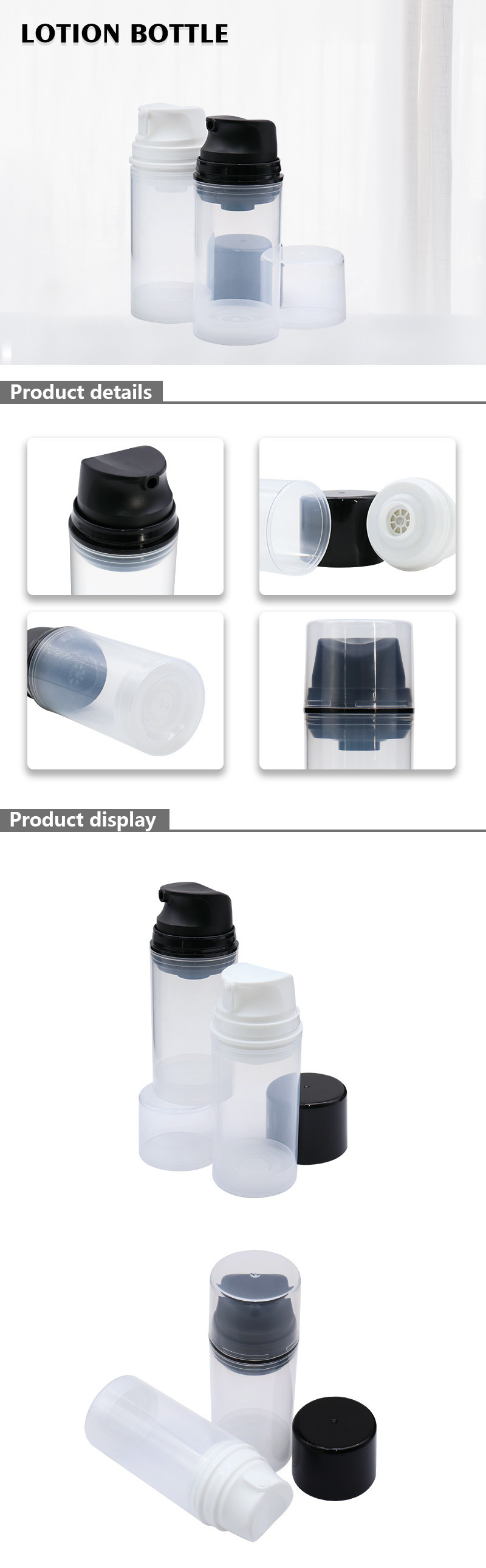 Customized Round Clear Airless Cosmetic Bottles PE Plastic For Lotion Cream