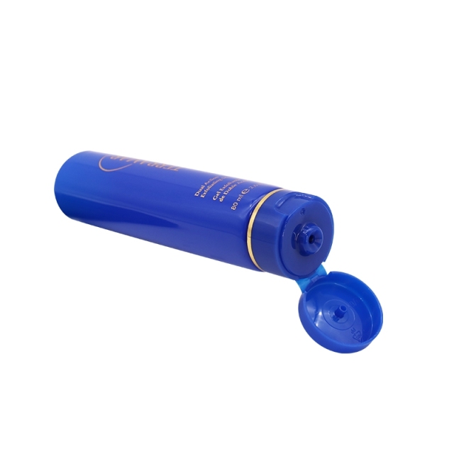 Oval Plastic Cosmetic Tubes For Face Cleanser Silk Printing Blue Color