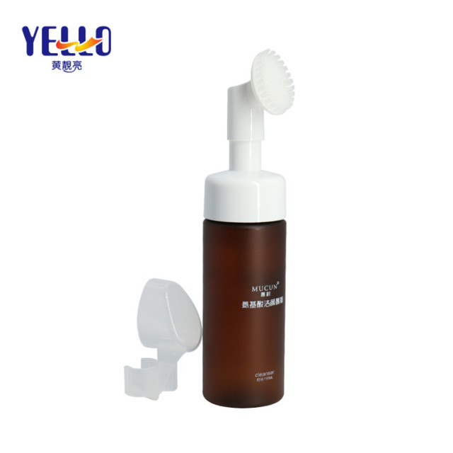 Frosted Amber Foam Dispenser Bottle With Silicone Brush Or Foam Pump
