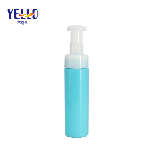 Blue Round Cosmetic Soap Foam Pump Bottle 200ml PET Plastic For Facial Cleanser