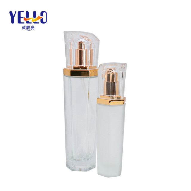 Hexagon Shape Empty Lotion Glass Bottle For Skin Care , Glass Jar 100ml