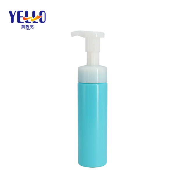 Blue Round Cosmetic Soap Foam Pump Bottle 200ml PET Plastic For Facial Cleanser