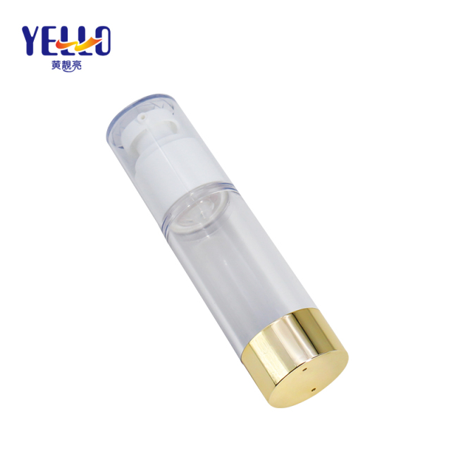 Transparent Airless Cosmetic Bottles Gold Plating / 35ml Lotion Bottle Packaging