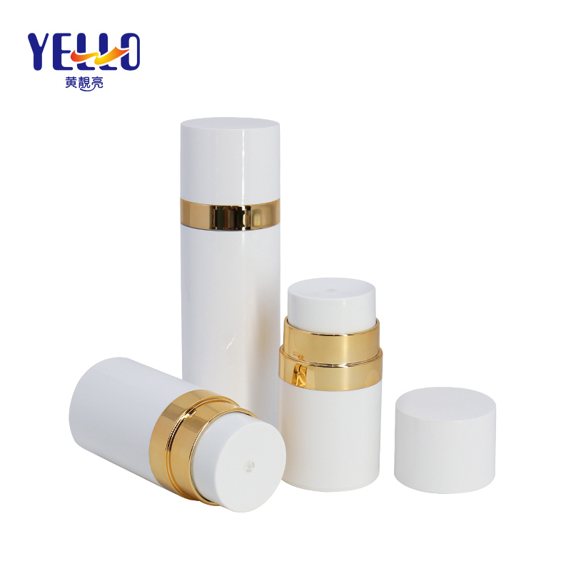 Golden Plating Airless Cosmetic Bottles PCTG Material Pearl White Color