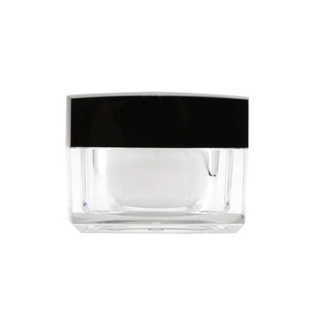 Transparent Acrylic Cosmetic Cream Jar 50g Square Shape Black Cap