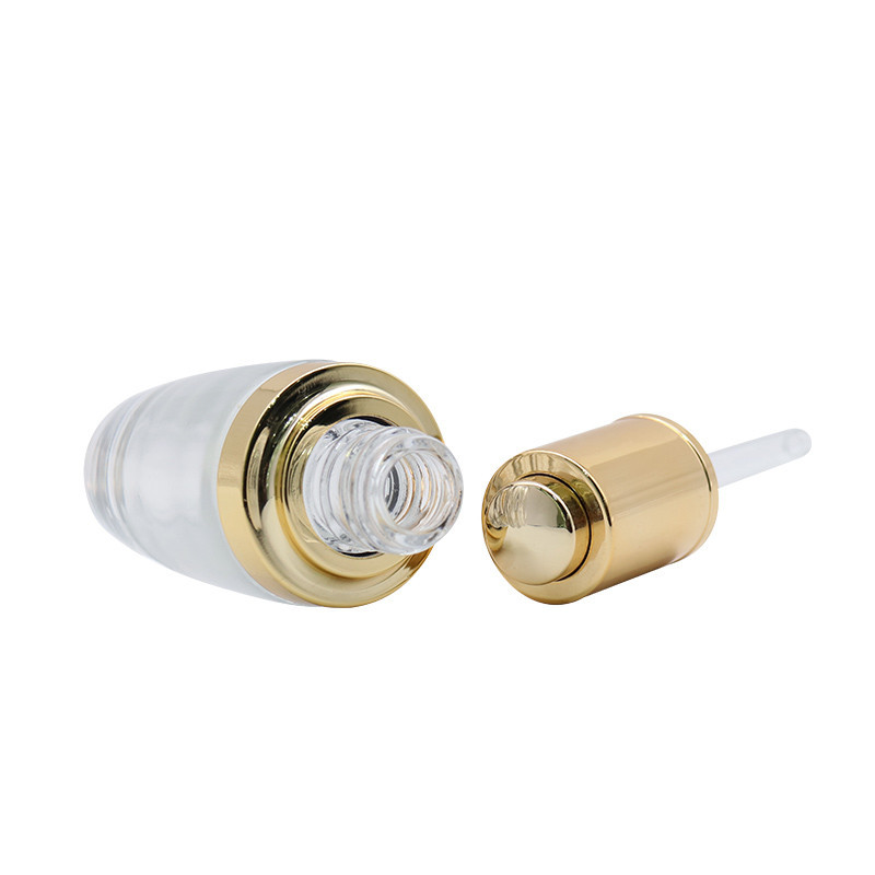 Golden Lid Empty Cosmetic Clear Glass Dropper Bottles With Silk Printing