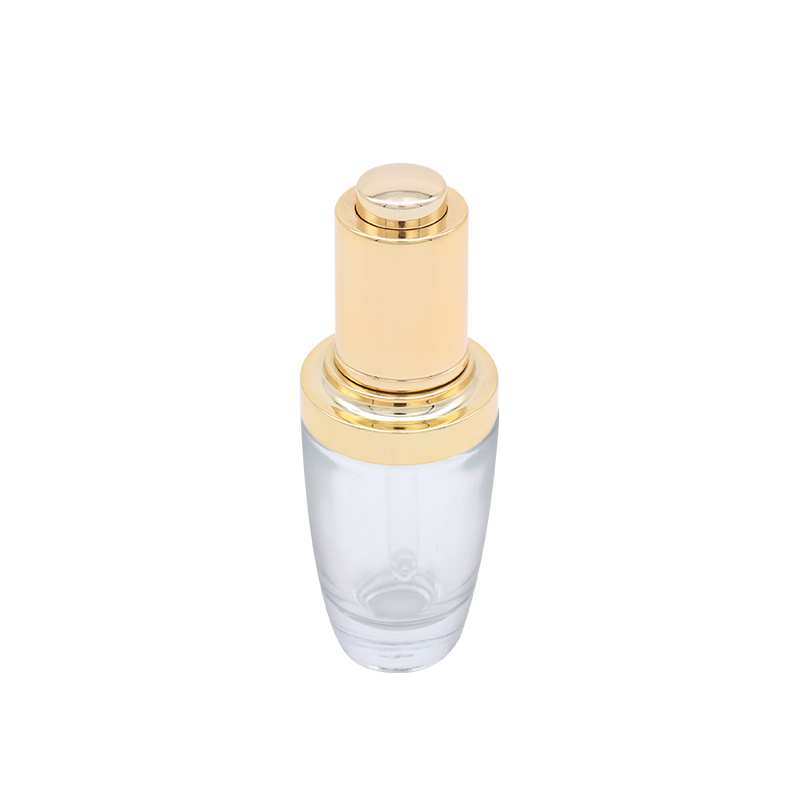 Golden Lid Empty Cosmetic Clear Glass Dropper Bottles With Silk Printing