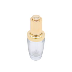 Golden Lid Empty Cosmetic Clear Glass Dropper Bottles With Silk Printing