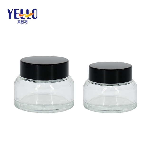 Customized Cosmetic Container Glass Cream Jar With Black Screw Cap