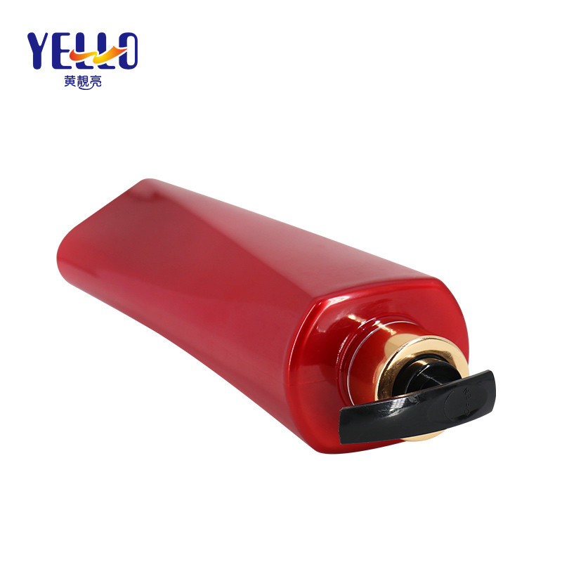 Red Color Unique Empty Shampoo Bottles 500ml PET Plastic With Pump Dispenser