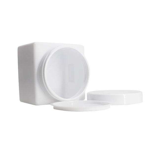 White 500ml Empty Plastic Square Cream Jar For Cosmetic Packaging