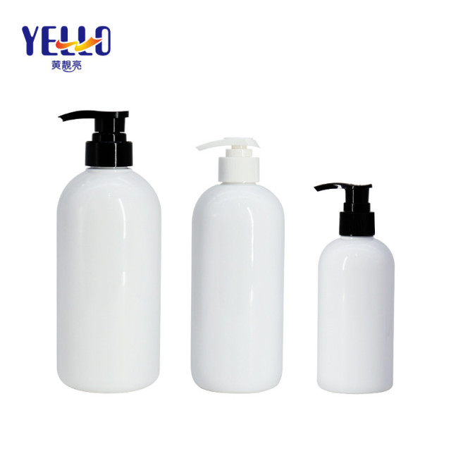 White Round Empty Shampoo Bottles , 500ml PET Plastic Hand Wash Bottle