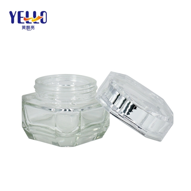 Clear Glass Cream Jars , Beautiful Glass Jars Hot Stamping Printing
