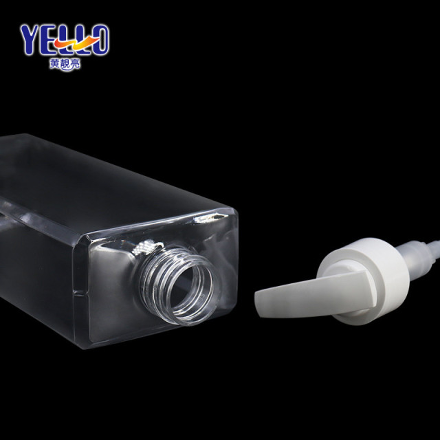 Clear Square PET Plastic Shampoo Bottles 500ml With Pump Dispenser