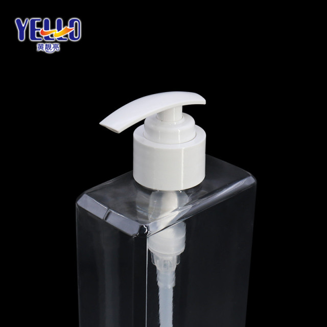 Clear Square PET Plastic Shampoo Bottles 500ml With Pump Dispenser
