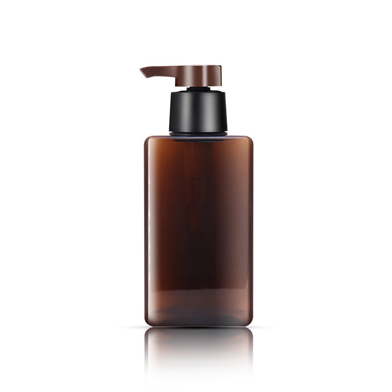 450ml Plastic Amber Square Shampoo Bottles , Empty Body Wash Shower Gel Bottle