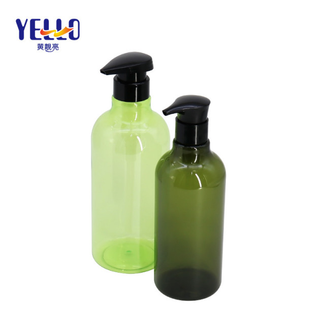 Round Shape Green Empty Shampoo Bottles Shower Gel Container With Pump 450ml