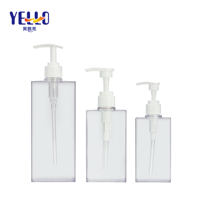200ml 300ml 500ml Clear Plastic Pump Bottles / Square Shampoo Bottle Wholesale