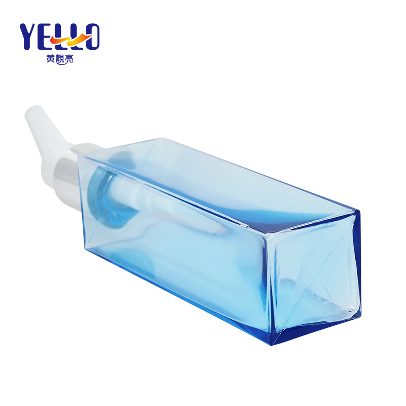 PETG Eco Square Lotion Pump Bottle 140ml , Clear Blue Plastic Hair Oil Bottles