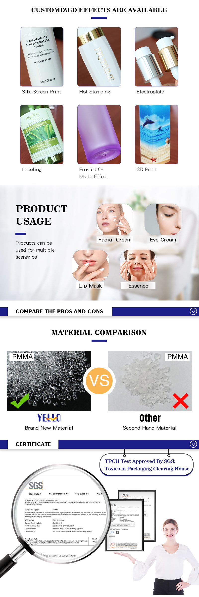 Refillable 30g 50g Acrylic Jars For Cosmetics Pink Color Custom Logo