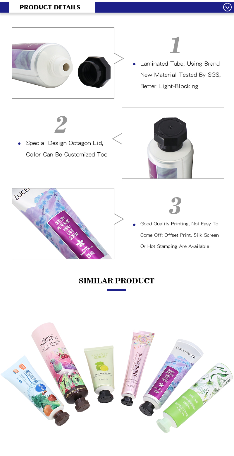Customized 50g ABL Soft Tubes , Laminated Hand Care Cream Cosmetics Tubes