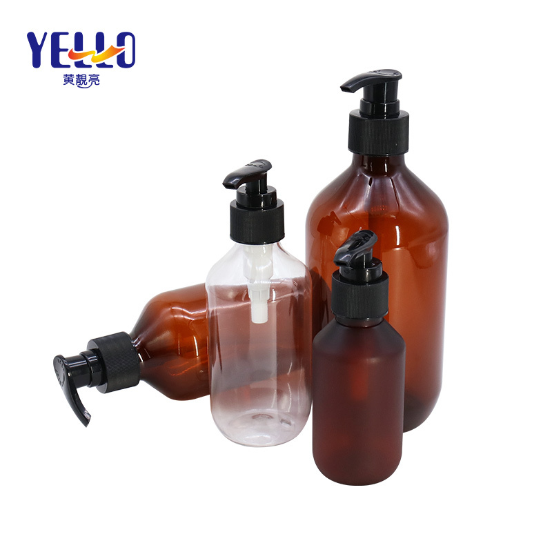 500ml Amber Brown Frosted Shampoo Lotion Bottles Empty , Round Plastic Bottles