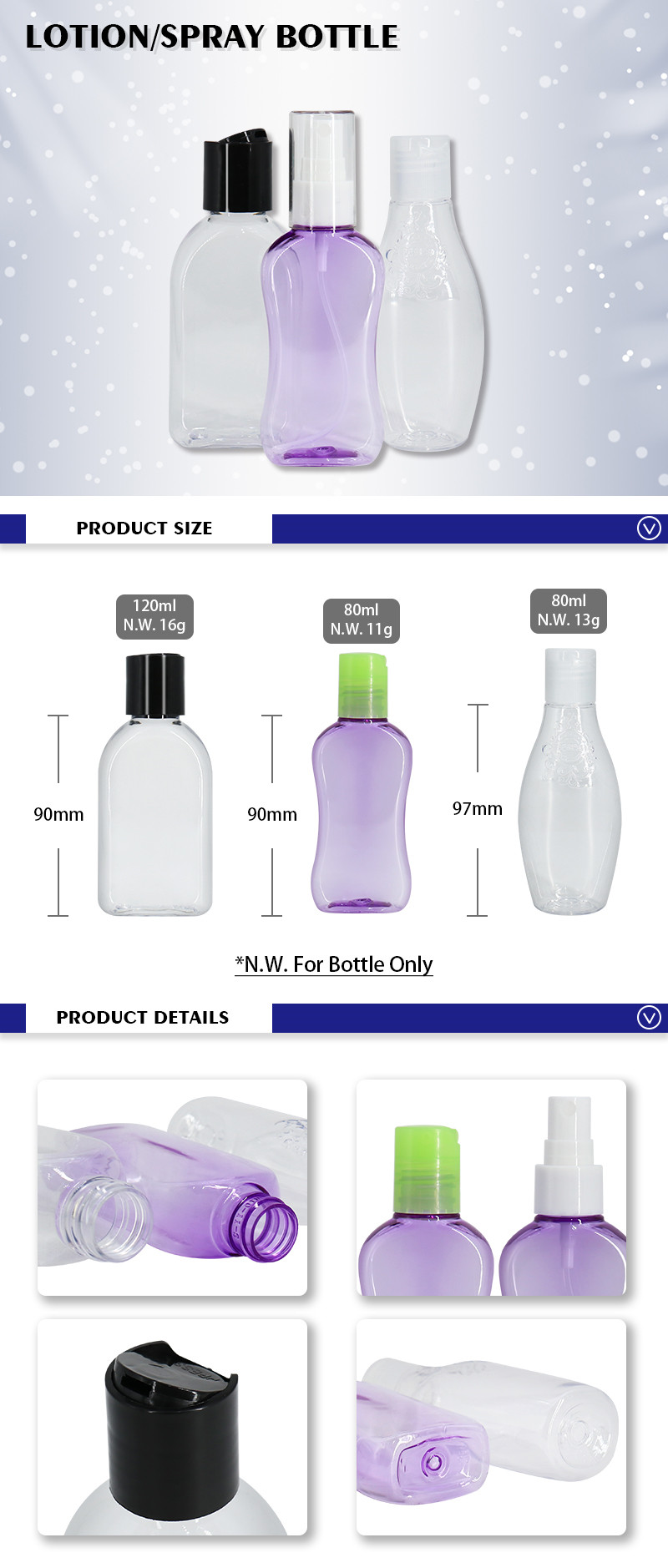 80ml 120ml New Clear PET Plastic Lotion Spray Bottles , Empty Small Sanitizer Bottles