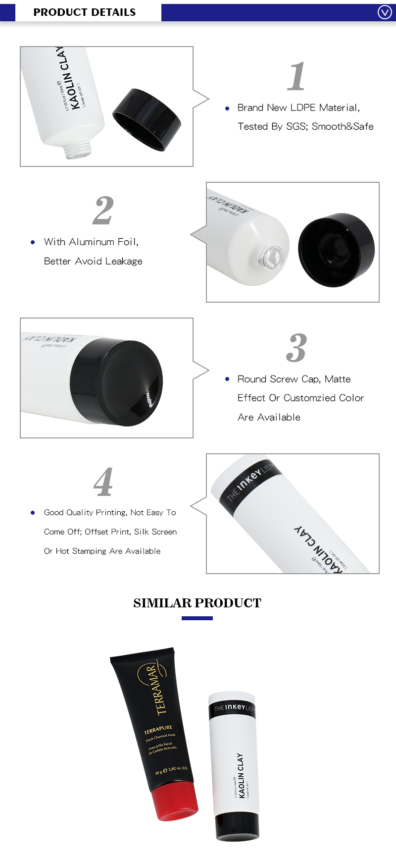 50ml 1.7 oz White Cosmetic Tubes For Lotion Screw Cap