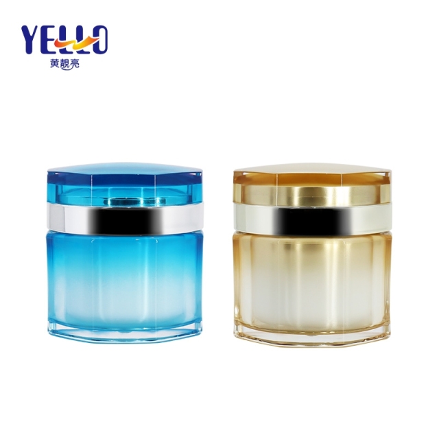Luxury Gold Blue Acrylic Cream Cosmeitc Jars Wholesale , 95g Double Wall Face Cream Empty Container