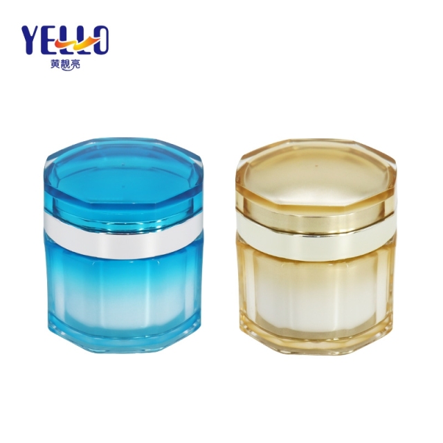 Luxury Gold Blue Acrylic Cream Cosmeitc Jars Wholesale , 95g Double Wall Face Cream Empty Container