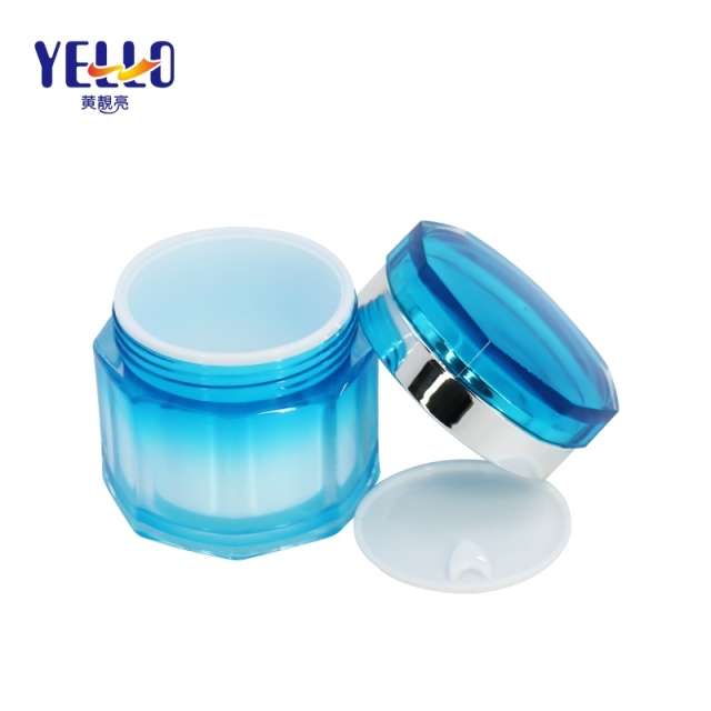 Luxury Gold Blue Acrylic Cream Cosmeitc Jars Wholesale , 95g Double Wall Face Cream Empty Container