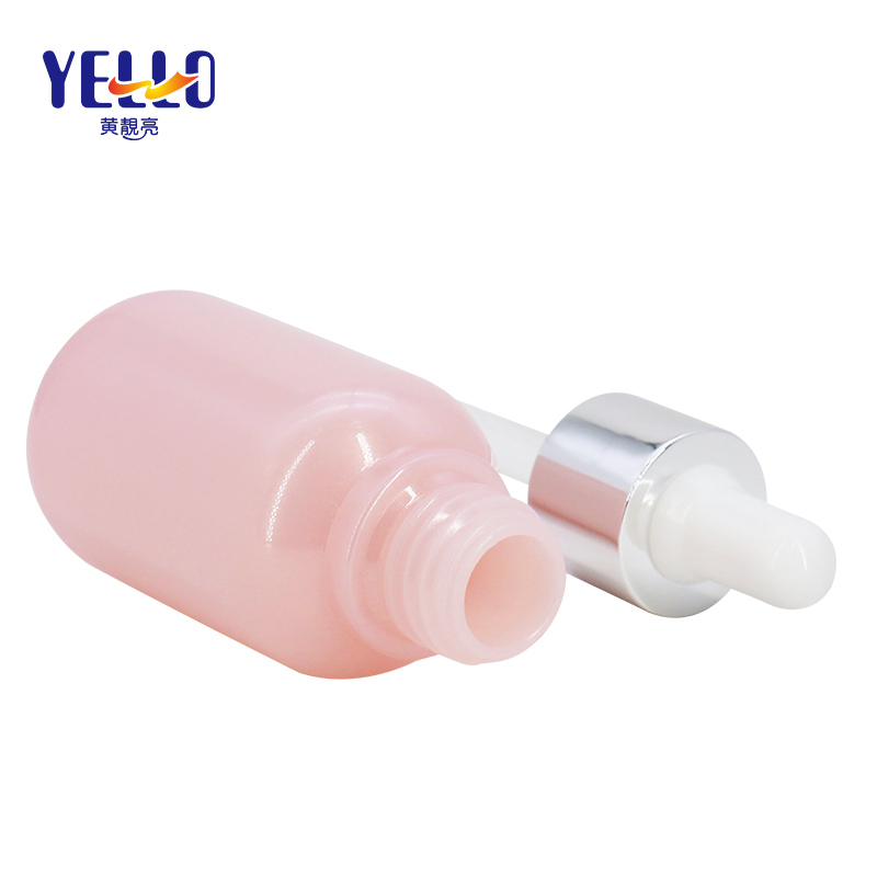 25ml Pink Skincare Cream Serum Cosmetic Bottles With Silver Dropper