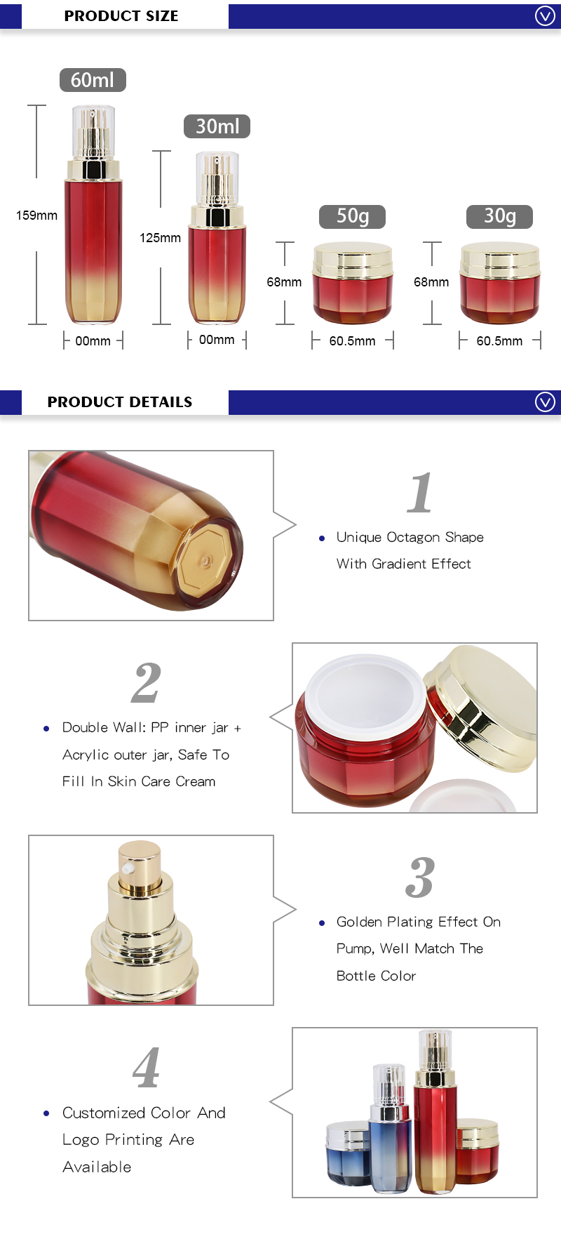 Shinny Fancy Acrylic Bottles For Lotion 30ml 60ml , Empty Plastic Skincare Packaging Wholesale