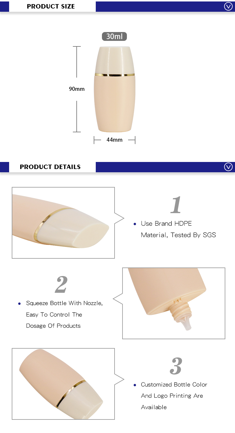 1oz Customized Nude Color 30ml Empty Primer Bottles / Factory Supply Plastic Make Up Cosmetic Containers