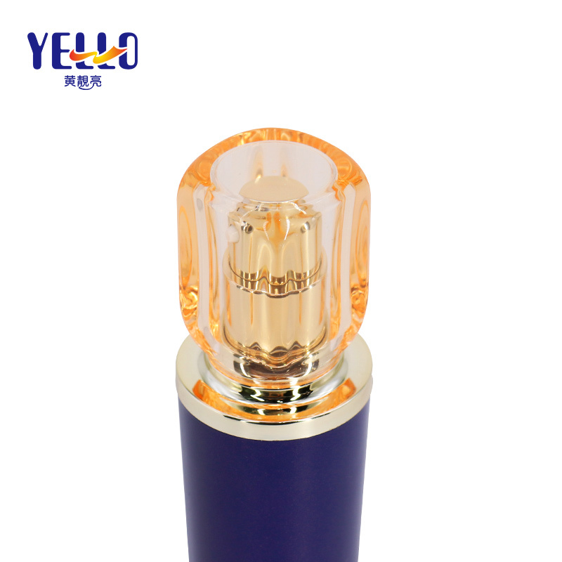 Blue Cosmetic Set Acrylic Lotion Bottles And Cream Jar , Golden Lotion Pump Bottle