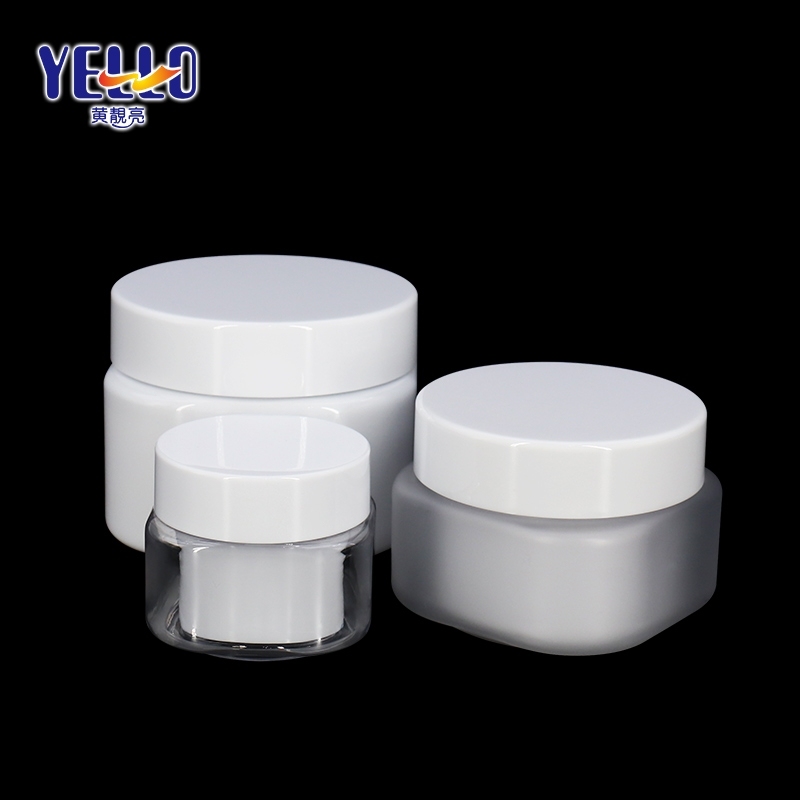 White 1.7 oz 8 oz Cosmetic Jars With Lids , Double Wall Plastic Jar With Spoon