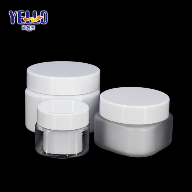 White 1.7 oz 8 oz Cosmetic Jars With Lids , Double Wall Plastic Jar With Spoon