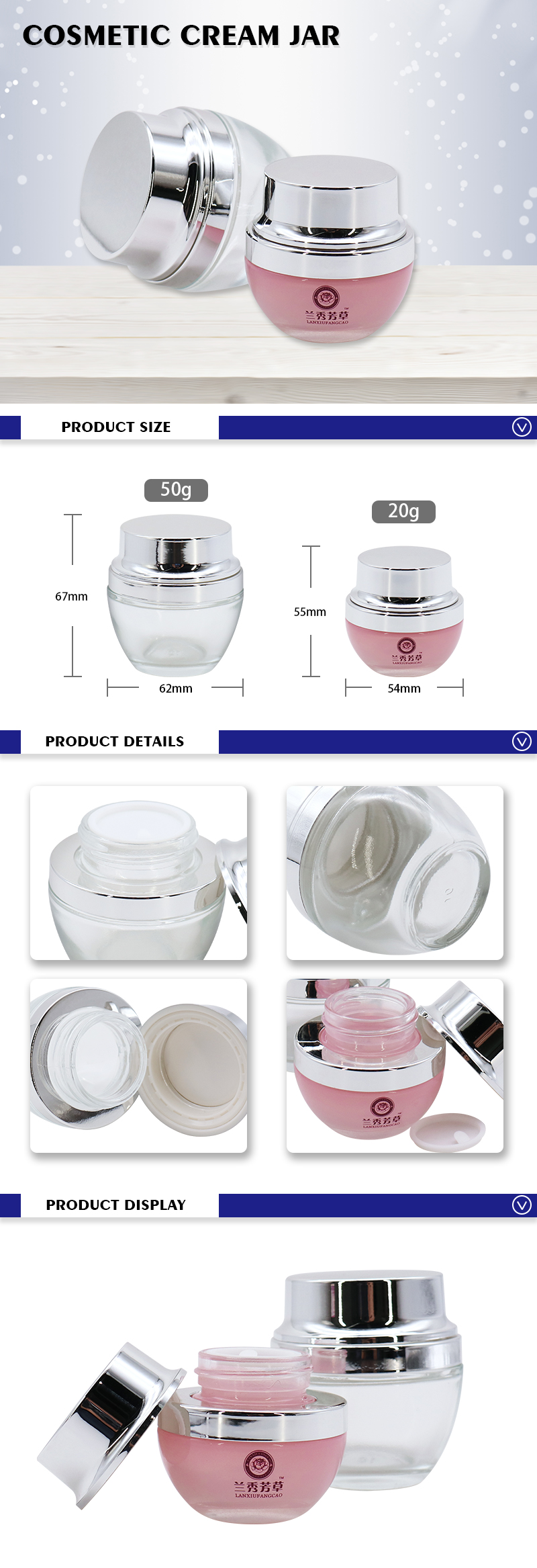 20g 50g Clear Glass Facial Moisturizing Jars Wholesale Price