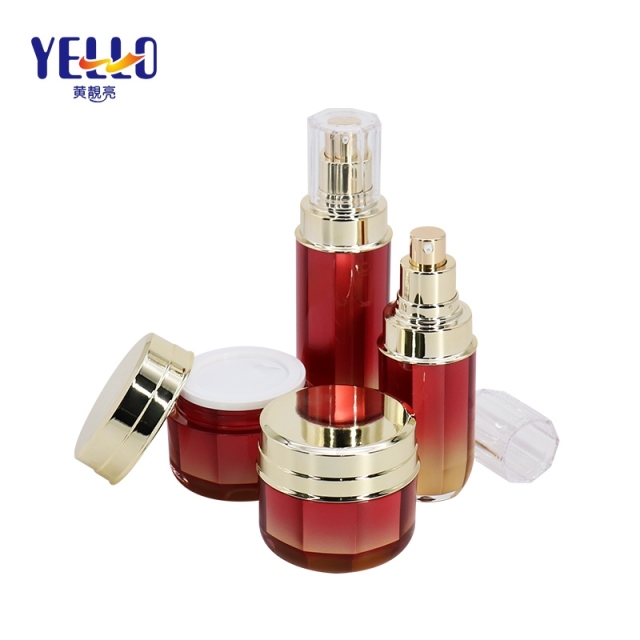 Red Preminum PMMA Empty Plastic Cosmetic Cream Jars And Bottle