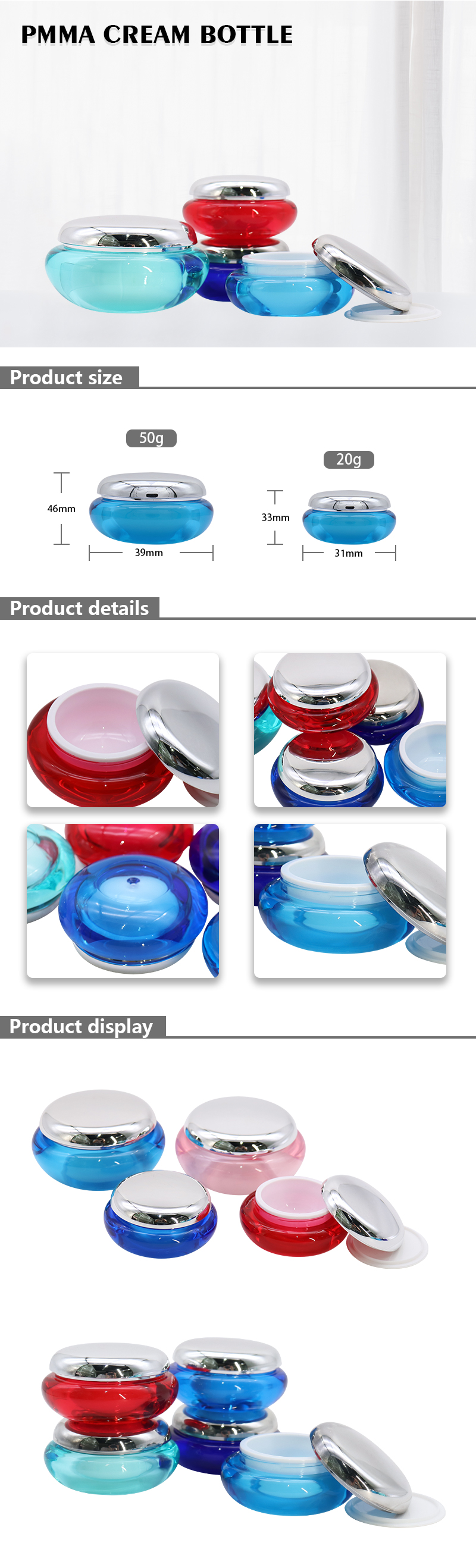 20g 50g Luxury Acrylic Pink Cream Container Packaging Jar , Fancy Design Skin Care Jars