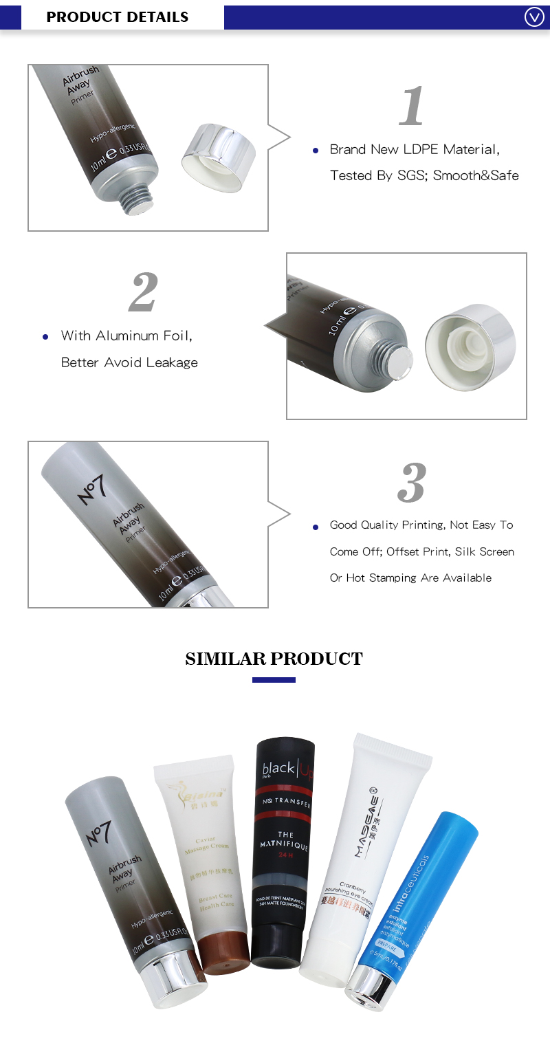 10ml 15ml Mini Empty Lotion Sample Cosmetic Packaging Tubes With Silver Cap