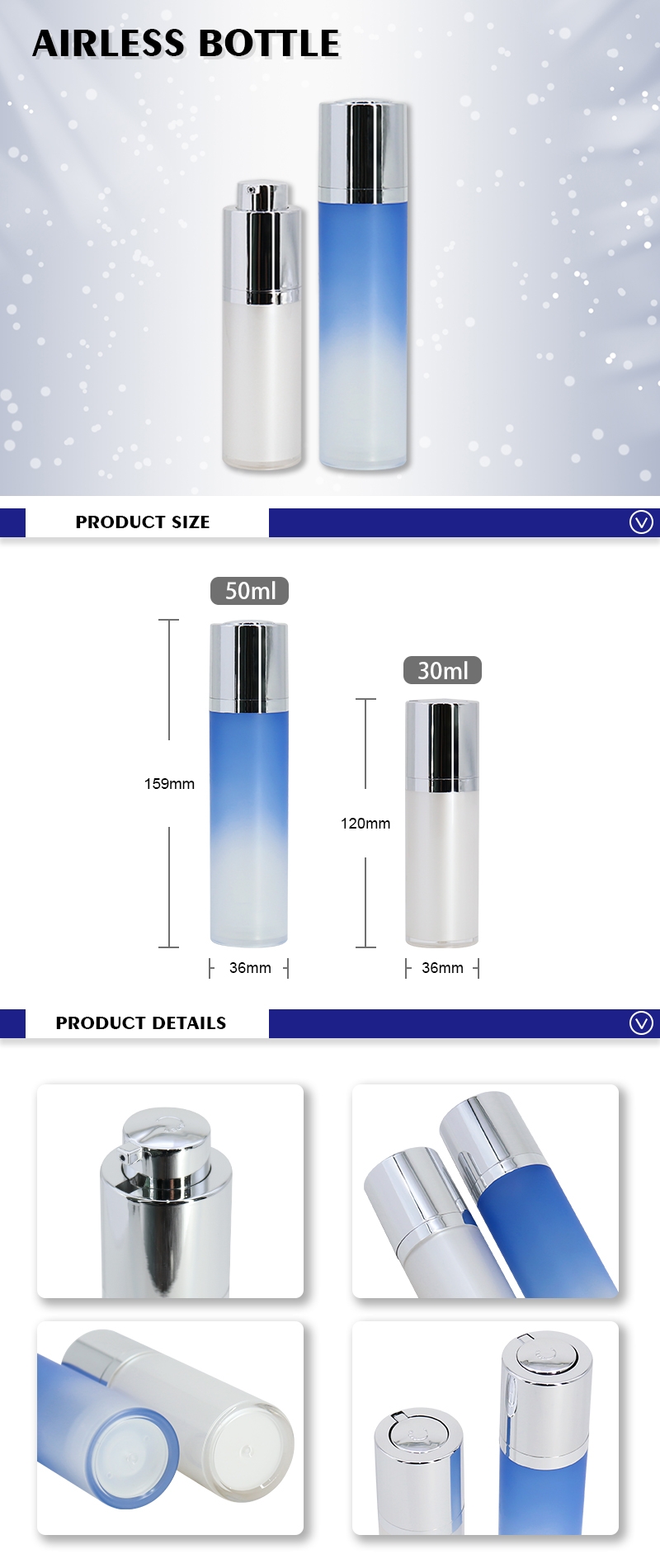 Luxurious Press Button Airless Pump Acrylic Bottles For Lotion Or Cream