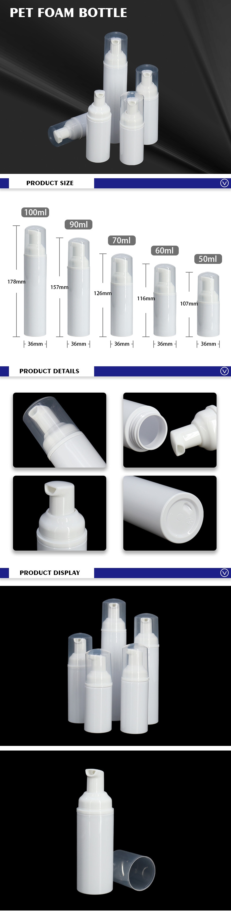 50ml 90ml 100ml Portable Empty Foam Pump Bottle Bulk Wholesale
