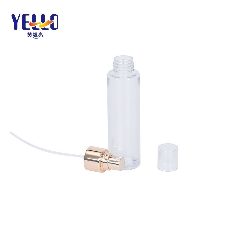 50ml 100ml 150ml Long Slim Plastic Bottles With Golden Mist Spray Pump