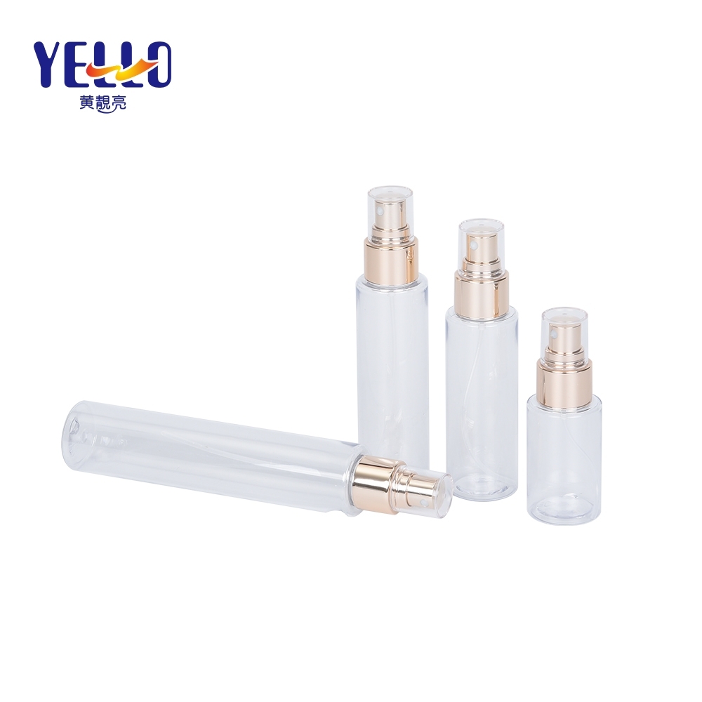 50ml 100ml 150ml Long Slim Plastic Bottles With Golden Mist Spray Pump