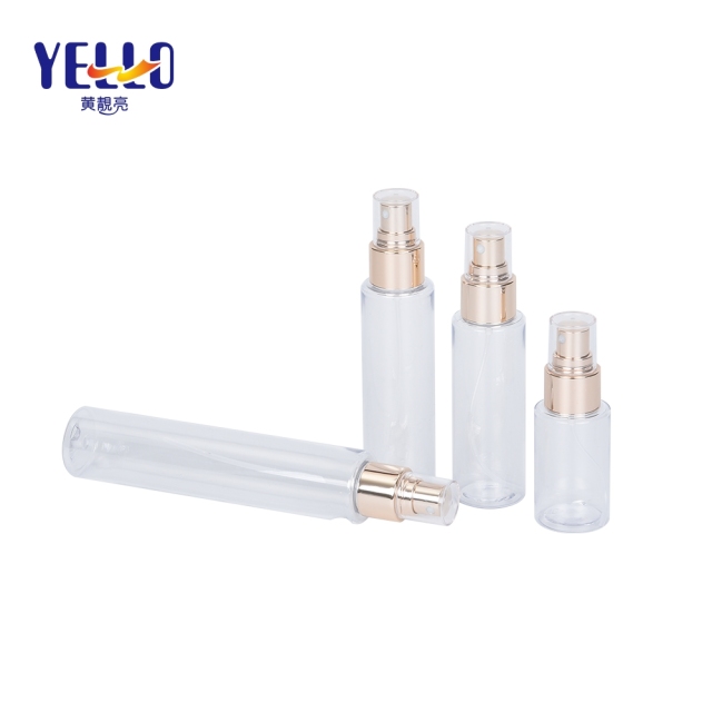50ml 100ml 150ml Long Slim Plastic Bottles With Golden Mist Spray Pump