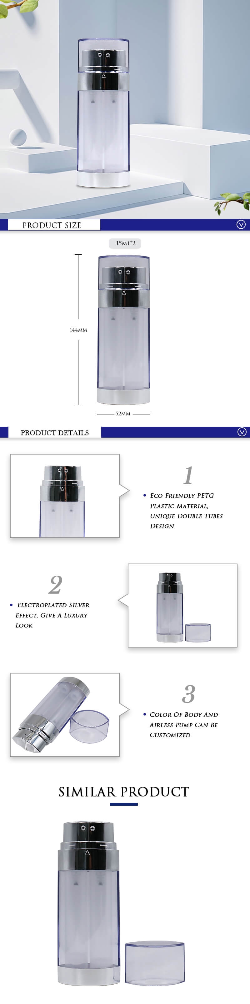 Wholesale Dual Chamber 30ml Airless Pump Bottles For Cosmetics