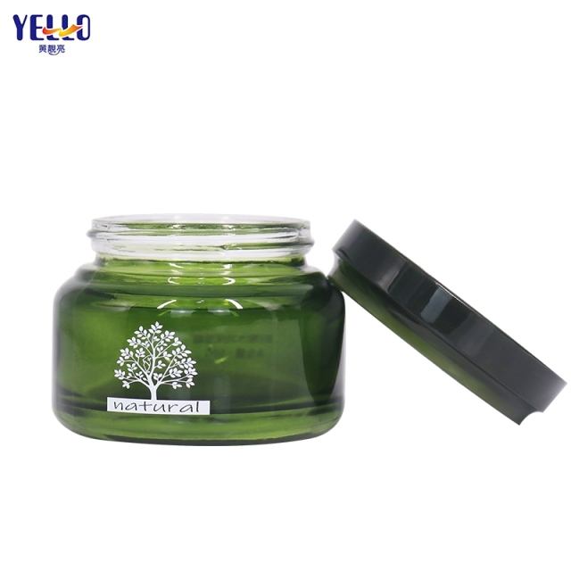 Clear Green Empty Round Glass Cream Jars And Lotion Bottles Set